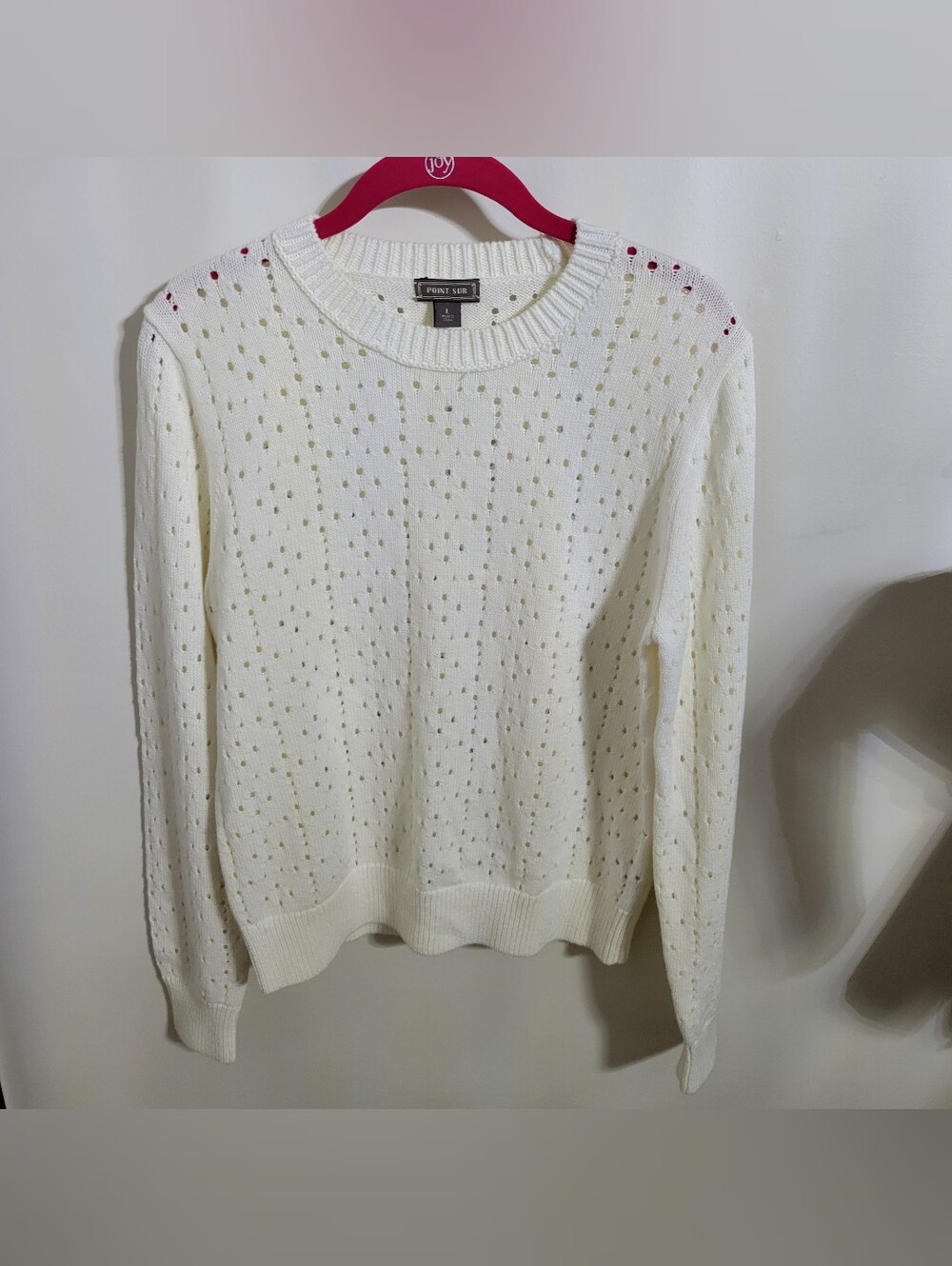 J.Crew Point Sur Allover Pointelle 100% Cotton Crewneck Sweater, Size L
